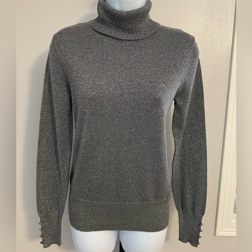 Cupio Gray and Silver Sparkle Turtle Neck Sweater